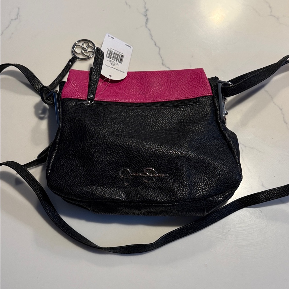 Jessica Simpson Vibrant Pink and Sleek Gray Crossbody Bag - Picture 3 of 7